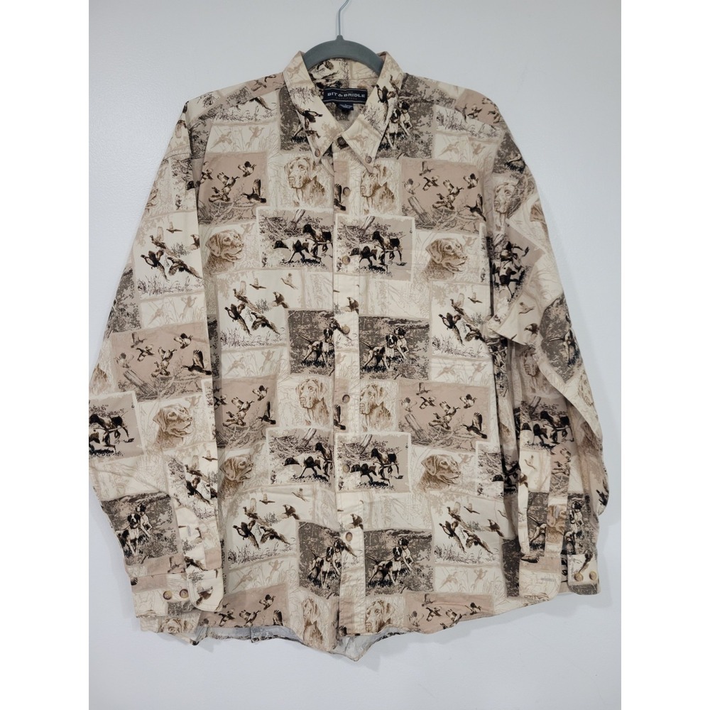 Brit & Bridle Long Sleeve Shirt Hunting Dog‎  Ducks Print Large Cotton